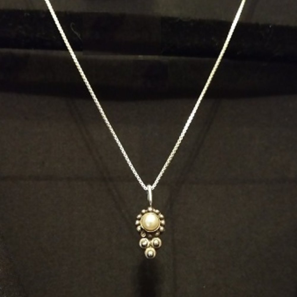 925 Silver and Pearl Charm Necklace Italy